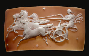 Figure 19. Phaeton driving the chariot of the sun. Engraved by Tommasi Saulini. Circa 1850. Material - shell. British Museum
